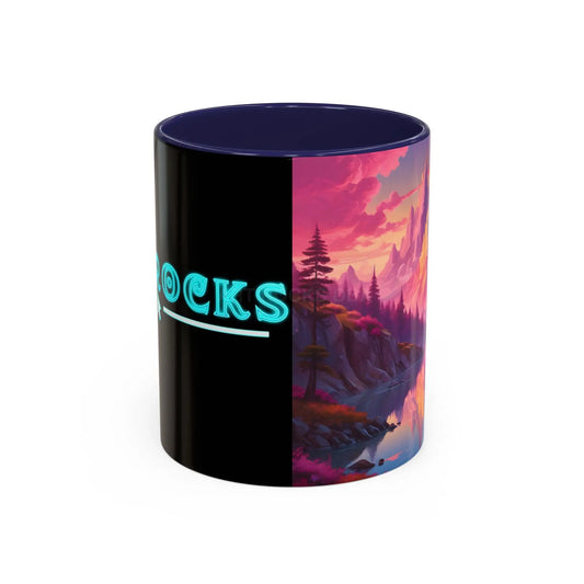 Dreamy Pink Sunset Mountain Coffee Mug — Vibrant Pink & Teal Landscape Accent Mug (11/15oz) - 11oz / Navy - Mug