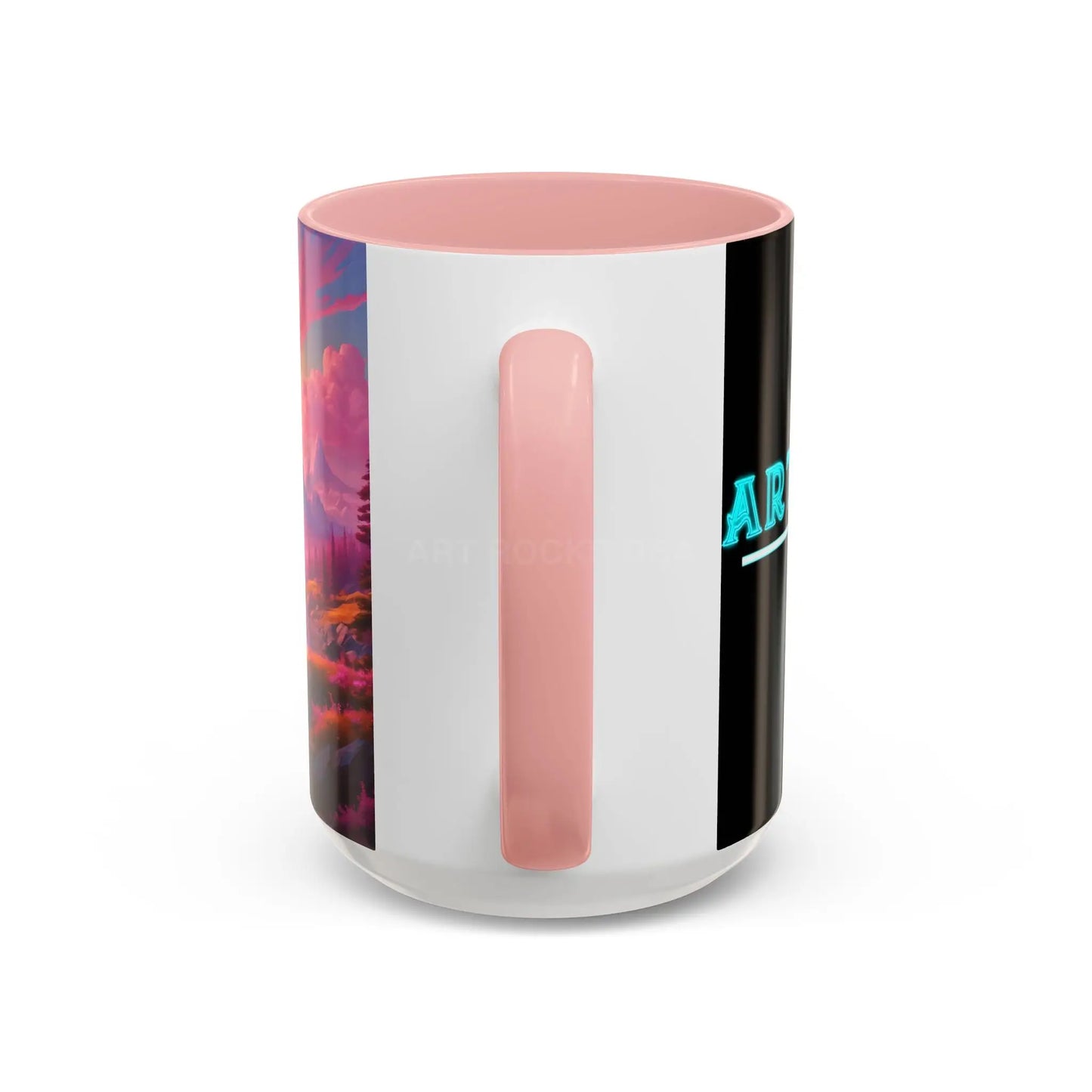 Dreamy Pink Sunset Mountain Coffee Mug — Vibrant Pink & Teal Landscape Accent Mug (11/15oz) - Mug
