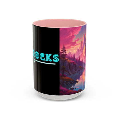 Dreamy Pink Sunset Mountain Coffee Mug — Vibrant Pink & Teal Landscape Accent Mug (11/15oz) - 15oz / Pink - Mug