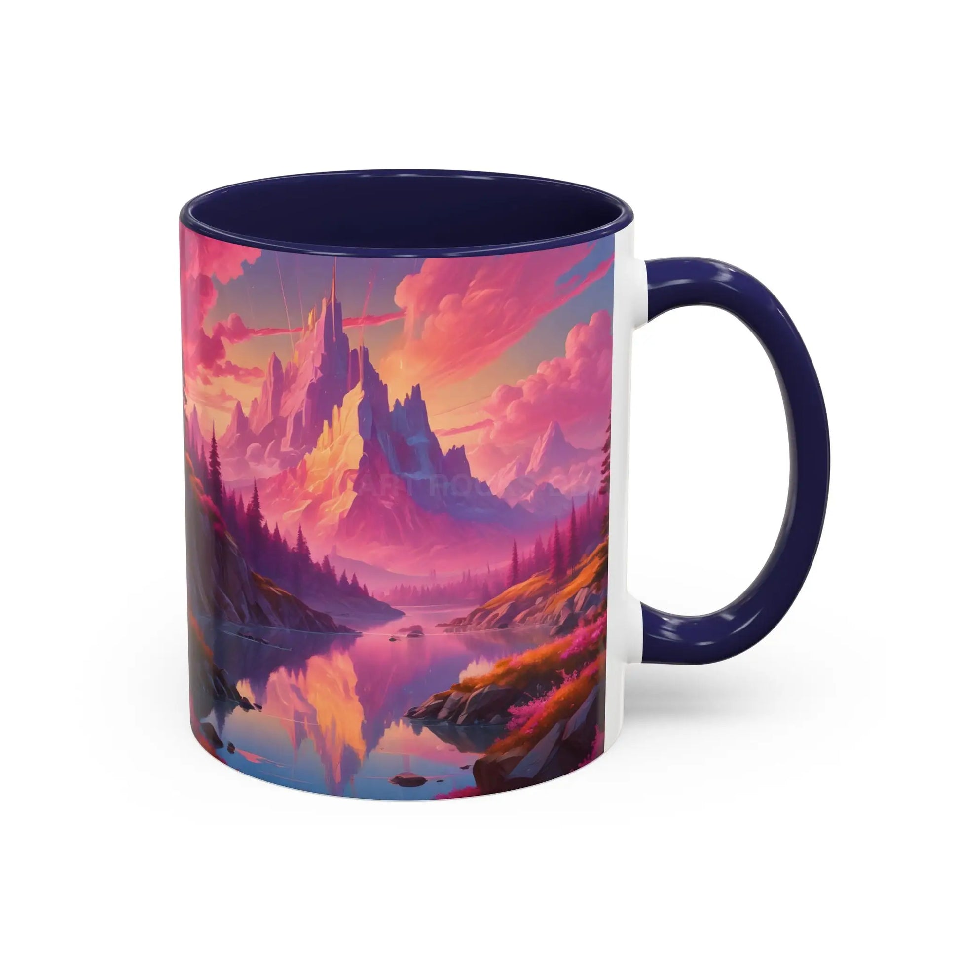Dreamy Pink Sunset Mountain Coffee Mug — Vibrant Pink & Teal Landscape Accent Mug (11/15oz) - Mug