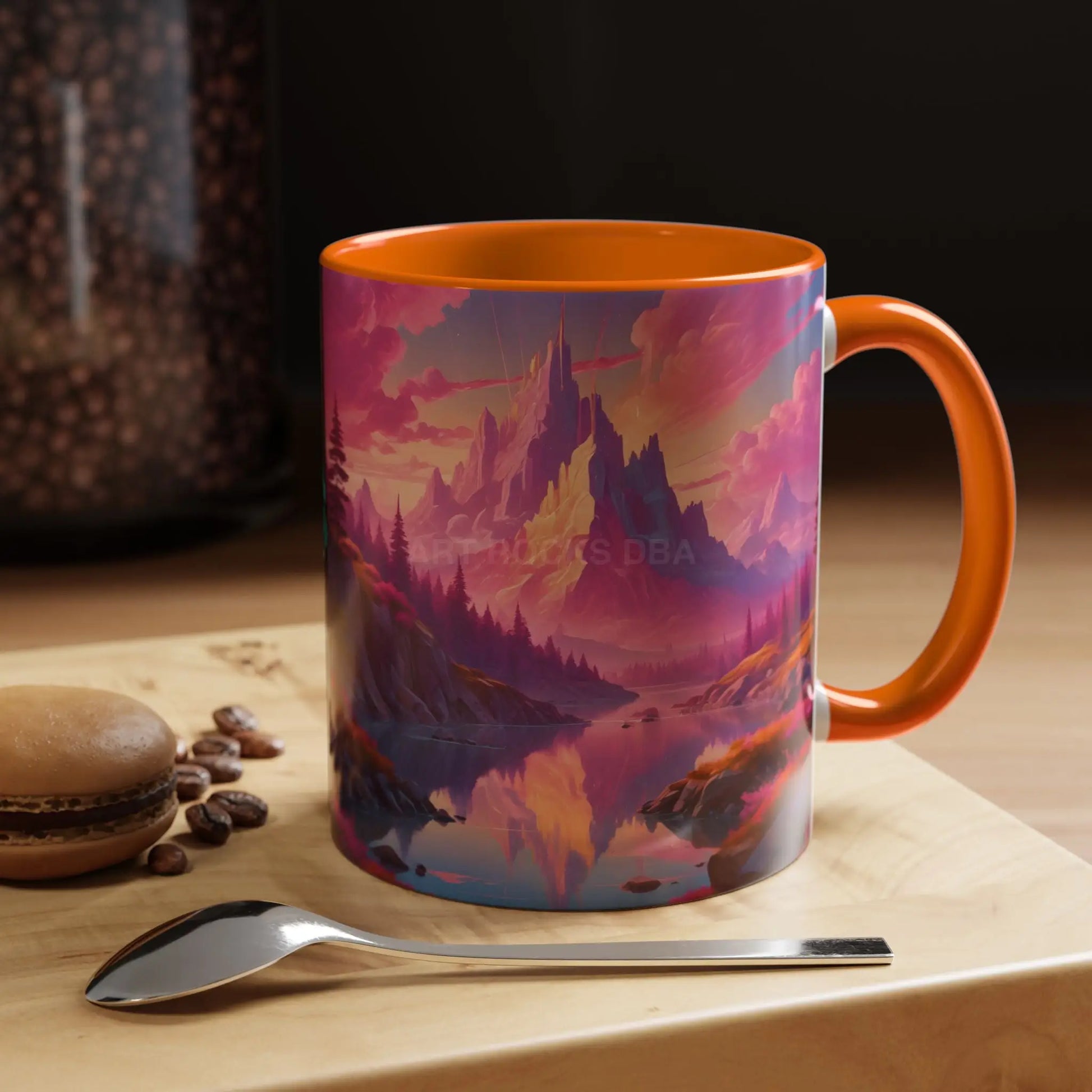 Dreamy Pink Sunset Mountain Coffee Mug — Vibrant Pink & Teal Landscape Accent Mug (11/15oz) - Mug