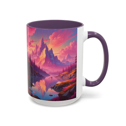 Dreamy Pink Sunset Mountain Coffee Mug — Vibrant Pink & Teal Landscape Accent Mug (11/15oz) - Mug