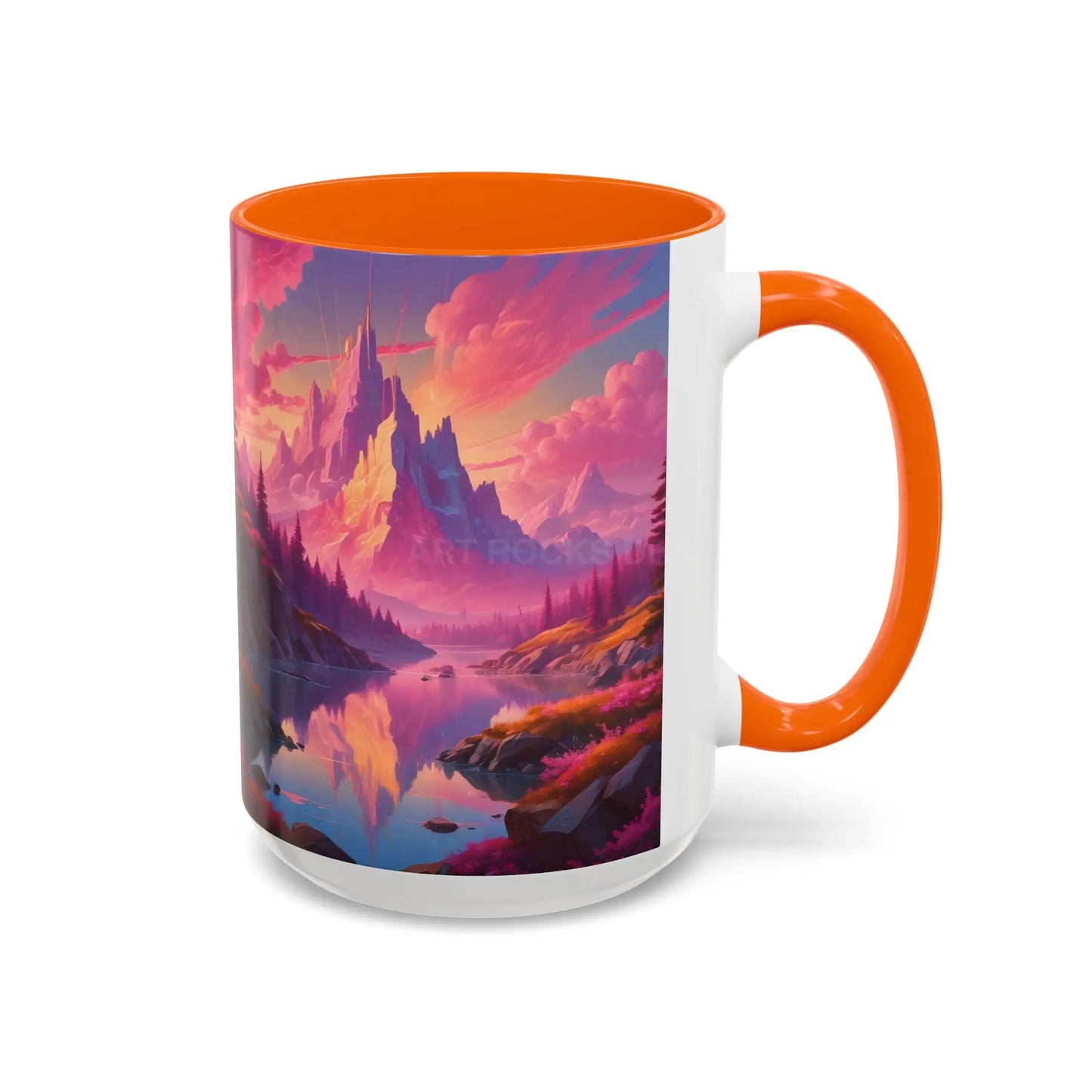 Dreamy Pink Sunset Mountain Coffee Mug — Vibrant Pink & Teal Landscape Accent Mug (11/15oz) - Mug