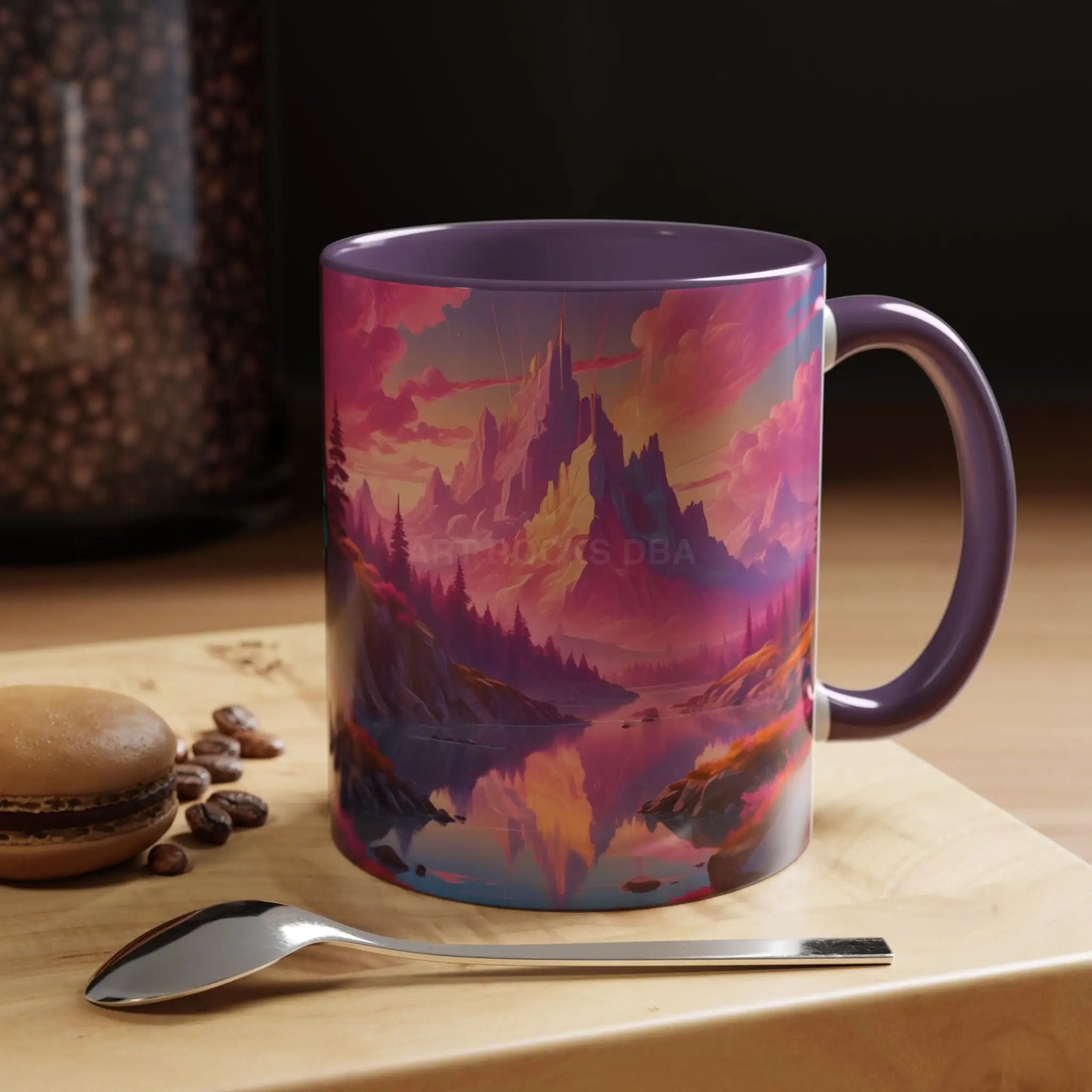 Dreamy Pink Sunset Mountain Coffee Mug — Vibrant Pink & Teal Landscape Accent Mug (11/15oz) - Mug