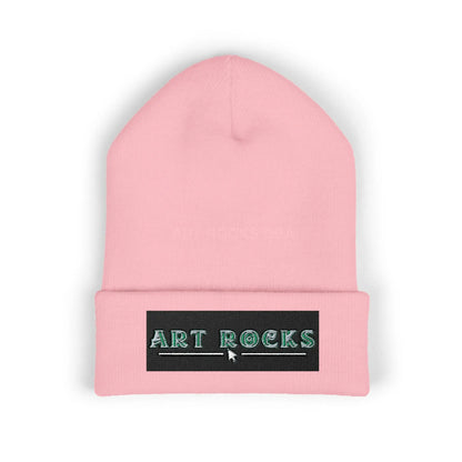 Embroidered ’Art Rocks’ Classic Cuffed Beanie - One size / Baby Pink - Hats