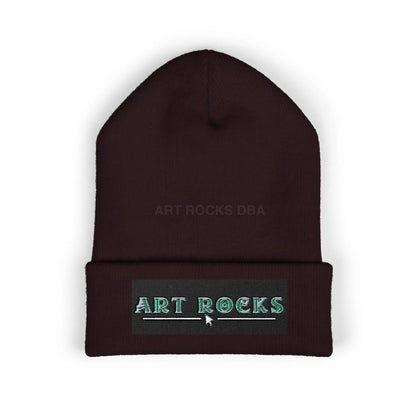 Embroidered ’Art Rocks’ Classic Cuffed Beanie - One size / Brown - Hats