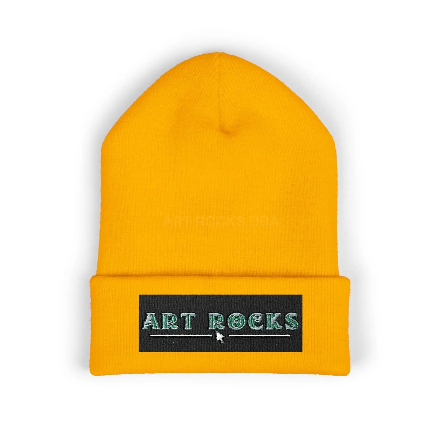 Embroidered ’Art Rocks’ Classic Cuffed Beanie - One size / Gold - Hats