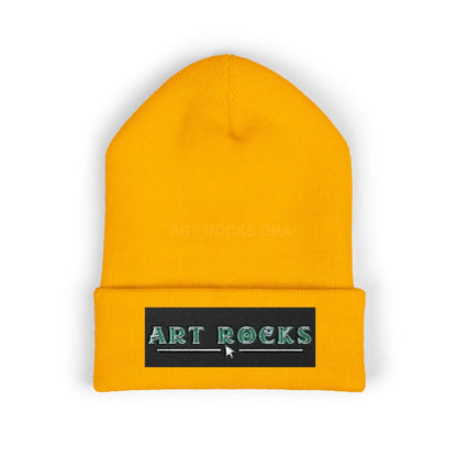 Embroidered ’Art Rocks’ Classic Cuffed Beanie - One size / Gold - Hats