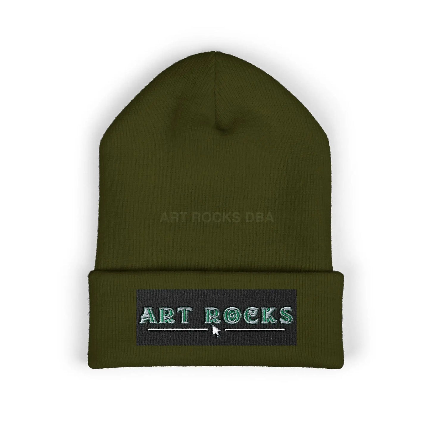 Embroidered ’Art Rocks’ Classic Cuffed Beanie - One size / Olive - Hats