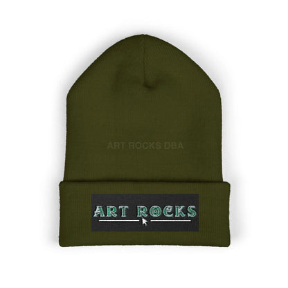 Embroidered ’Art Rocks’ Classic Cuffed Beanie - One size / Olive - Hats