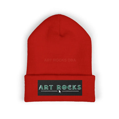 Embroidered ’Art Rocks’ Classic Cuffed Beanie - One size / Red - Hats