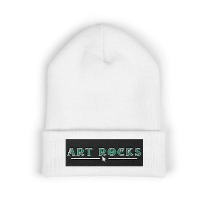 Embroidered ’Art Rocks’ Classic Cuffed Beanie - One size / White - Hats