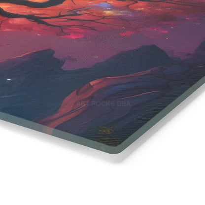 Enchanted Crystal Tree of Life Glass Cutting Board — Colorful Cosmic Tree Kitchen Decor - Home Decor