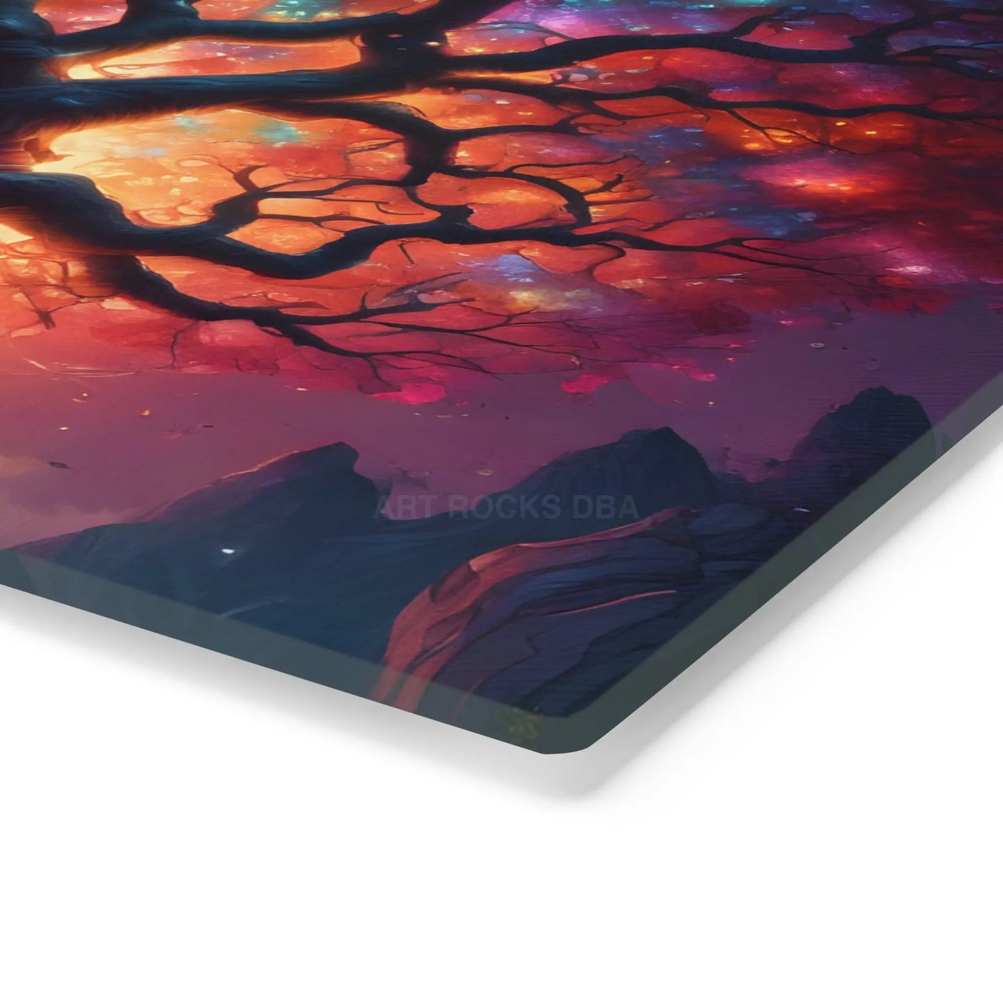 Enchanted Crystal Tree of Life Glass Cutting Board — Colorful Cosmic Tree Kitchen Decor - Home Decor