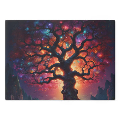 Enchanted Crystal Tree of Life Glass Cutting Board — Colorful Cosmic Tree Kitchen Decor - Home Decor
