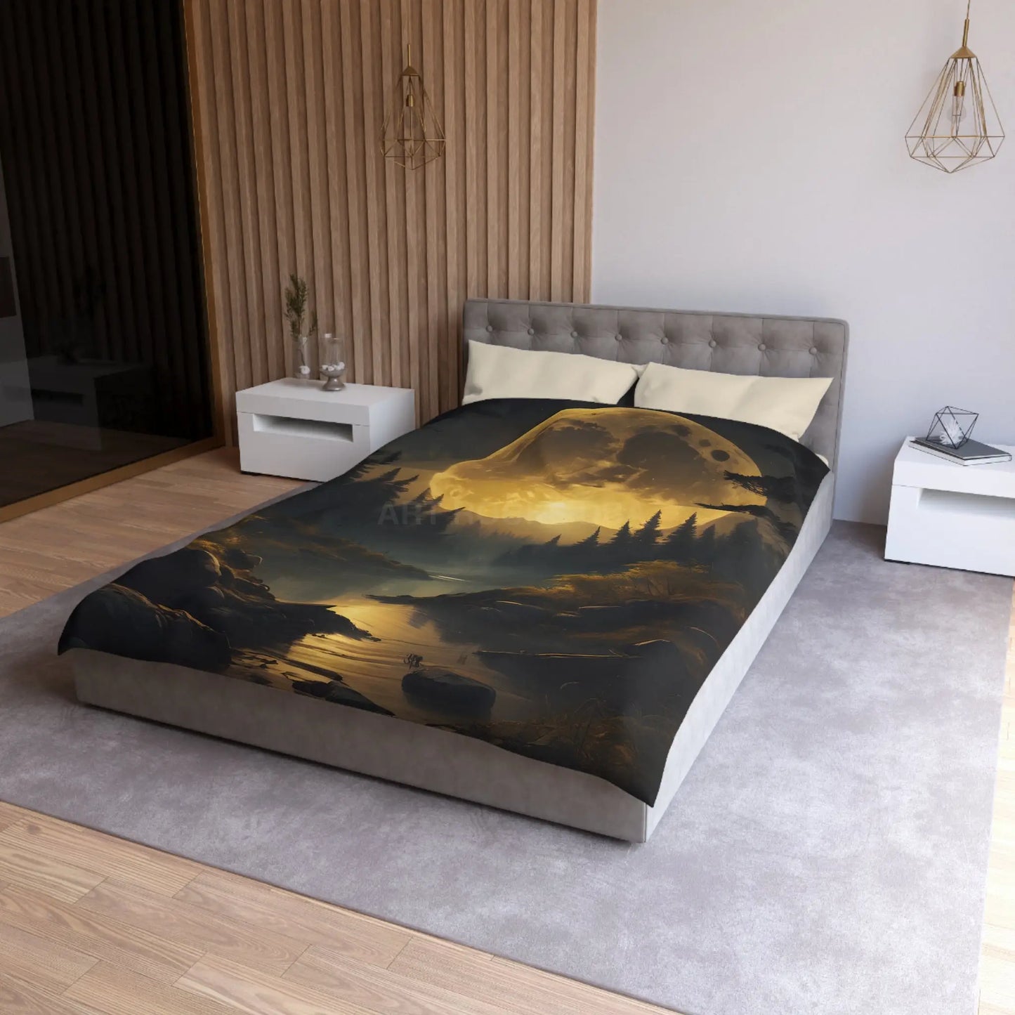 Enchanted Forest Moon Duvet Cover | Bohemian Bedding Cozy Bedroom Decor Nature Lovers Gift Moonlight Theme - Home Decor