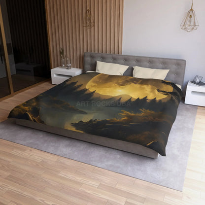 Enchanted Forest Moon Duvet Cover | Bohemian Bedding Cozy Bedroom Decor Nature Lovers Gift Moonlight Theme - Home Decor