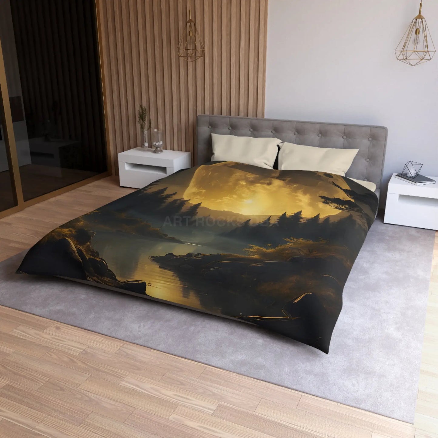 Enchanted Forest Moon Duvet Cover | Bohemian Bedding Cozy Bedroom Decor Nature Lovers Gift Moonlight Theme - Home Decor