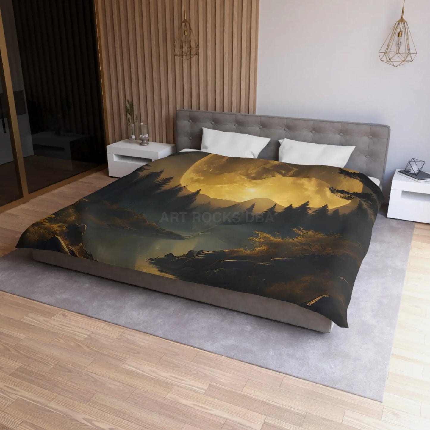 Enchanted Forest Moon Duvet Cover | Bohemian Bedding Cozy Bedroom Decor Nature Lovers Gift Moonlight Theme - Home Decor