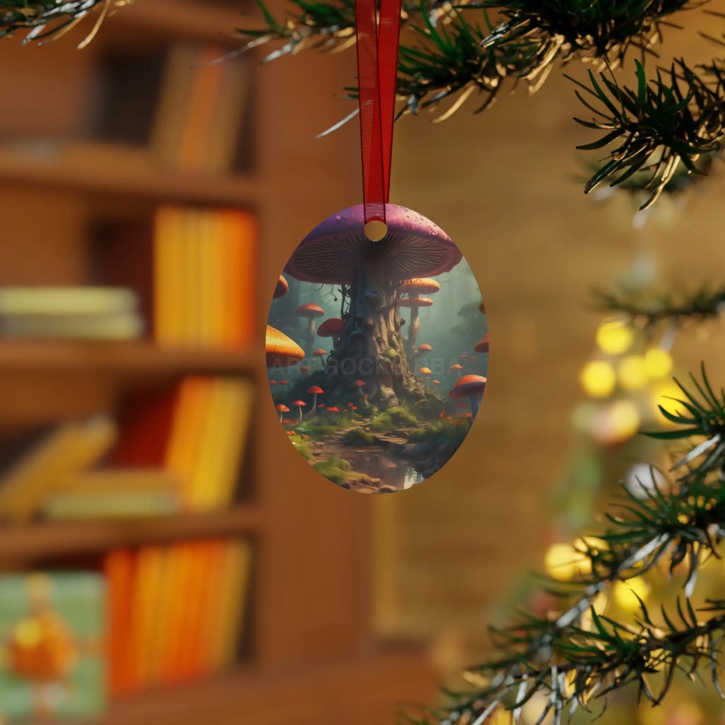 Enchanted Mushroom Forest Metal Ornament - Oval / One Size - Home Decor