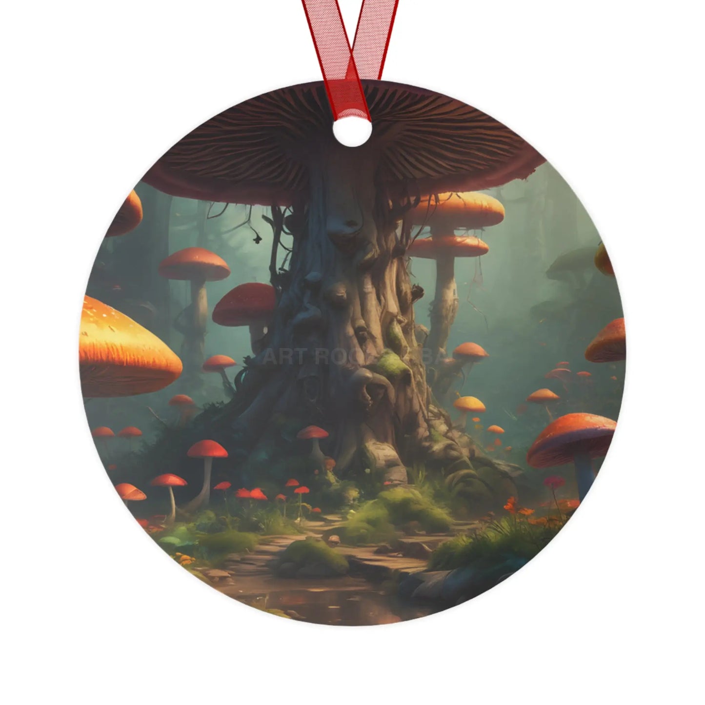 Enchanted Mushroom Forest Metal Ornament - Round / One Size - Home Decor