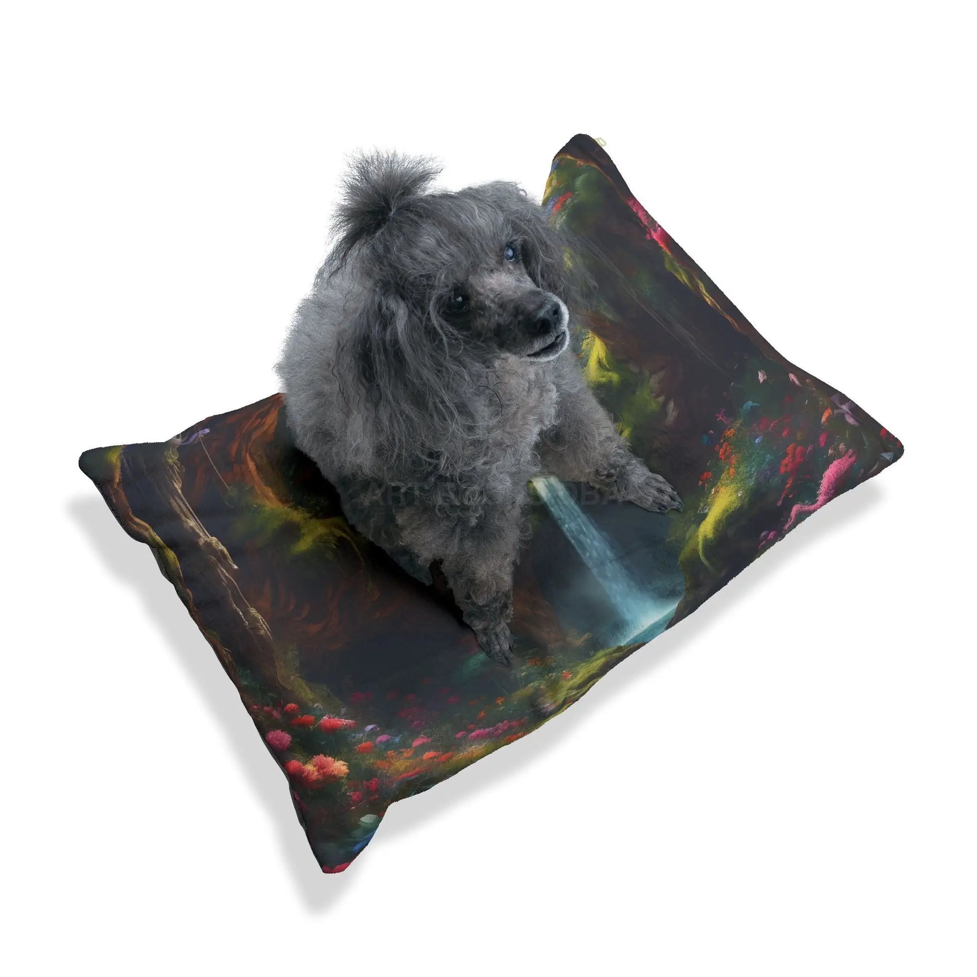 Enchanted Waterfall Pet Bed — Plush Forest Scenic Dog & Cat Pillow - Pets