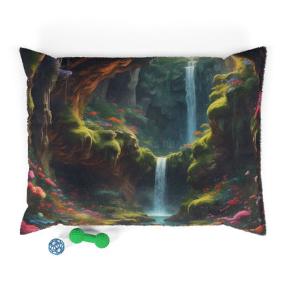 Enchanted Waterfall Pet Bed — Plush Forest Scenic Dog & Cat Pillow - 40’’ × 30’’ - Pets