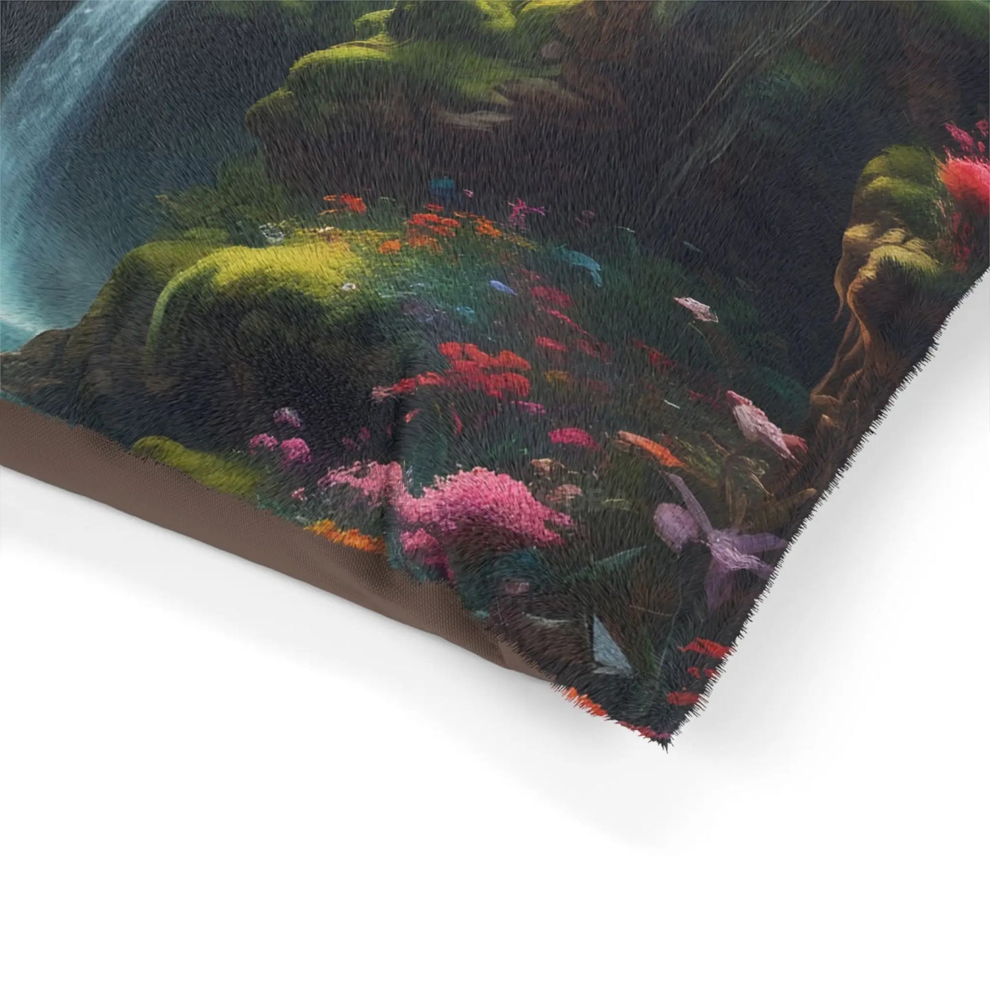 Enchanted Waterfall Pet Bed — Plush Forest Scenic Dog & Cat Pillow - Pets