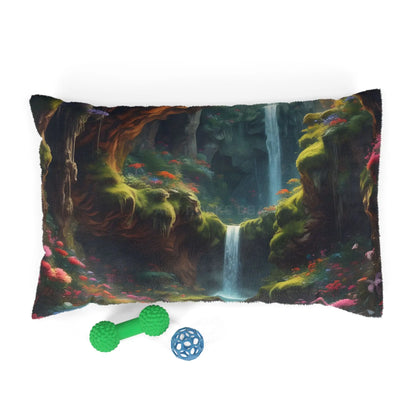 Enchanted Waterfall Pet Bed — Plush Forest Scenic Dog & Cat Pillow - 28’’ × 18’’ - Pets