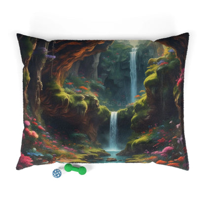Enchanted Waterfall Pet Bed — Plush Forest Scenic Dog & Cat Pillow - 50’’ × 40’’ - Pets