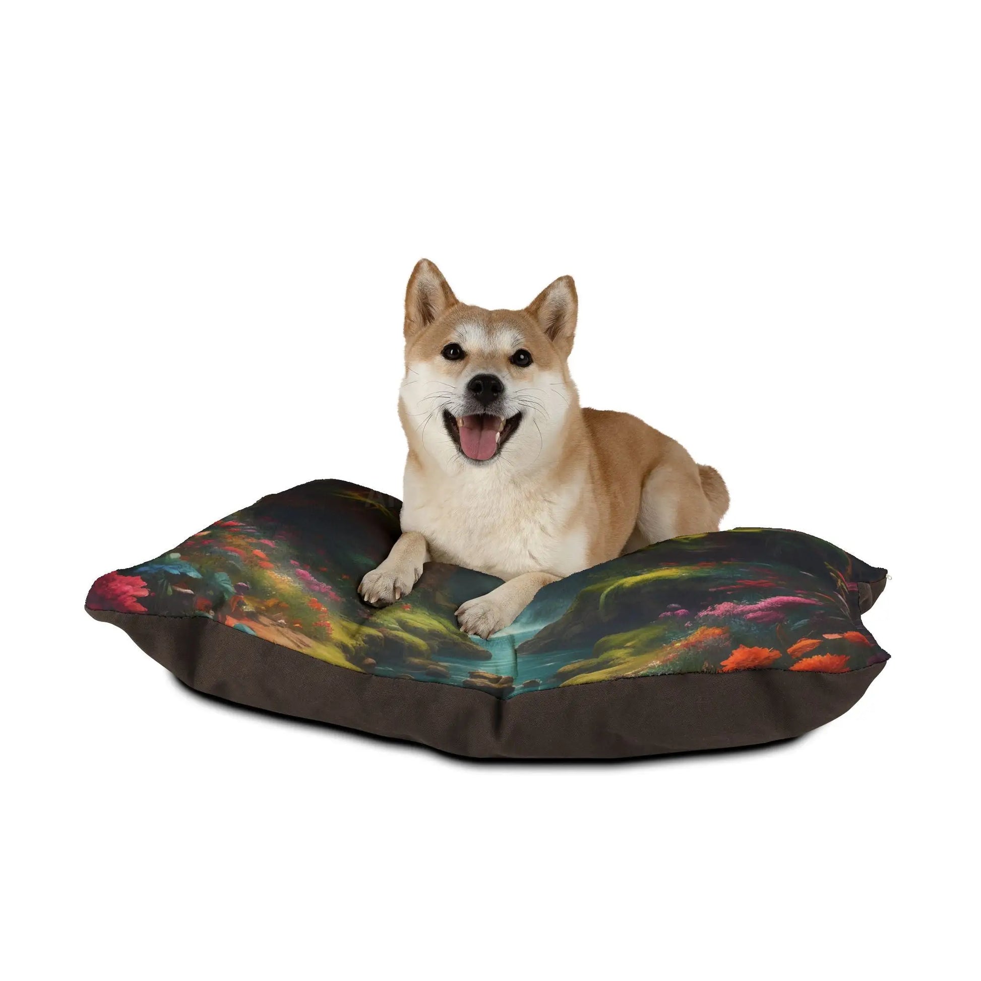 Enchanted Waterfall Pet Bed — Plush Forest Scenic Dog & Cat Pillow - Pets