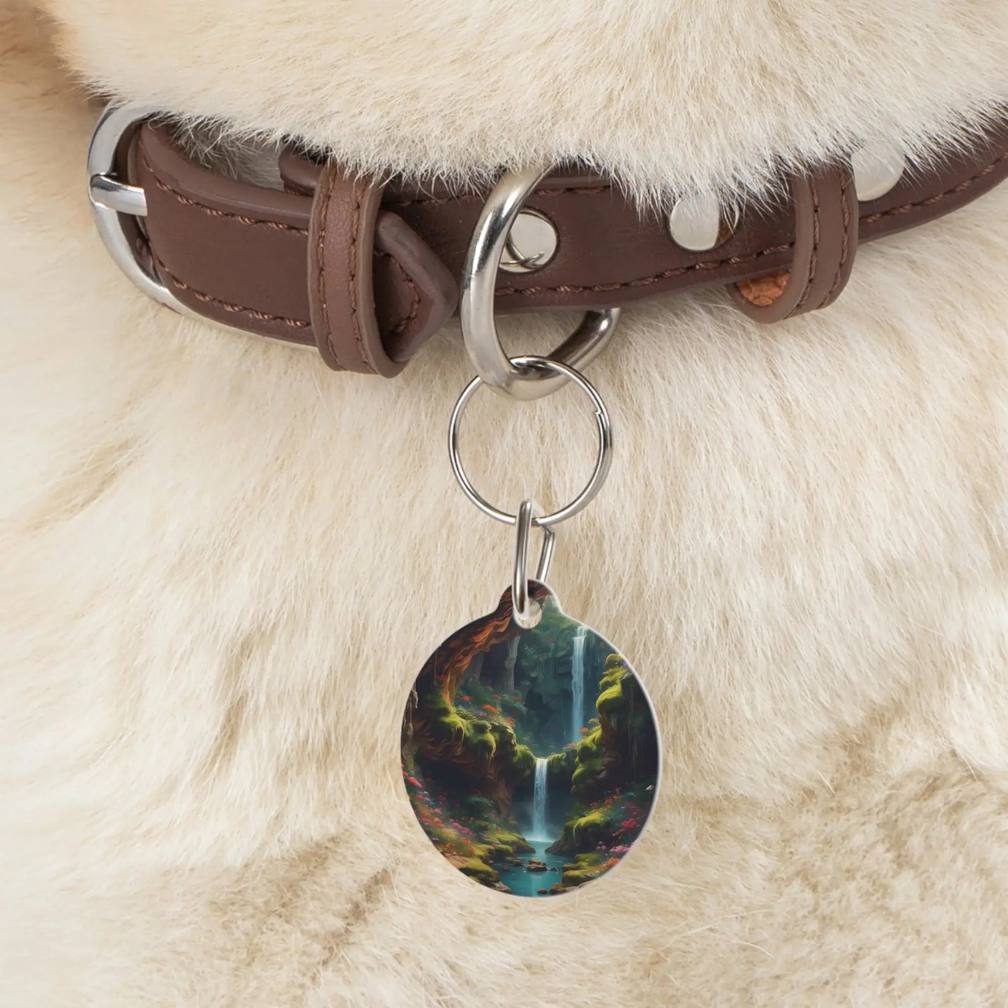 Enchanted Waterfall Pet Tag — Fantasy Forest Dog & Cat ID Charm - 1’’ - Pets