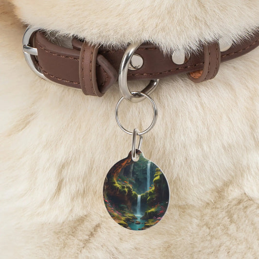 Enchanted Waterfall Pet Tag — Fantasy Forest Dog & Cat ID Charm - 1’’ - Pets