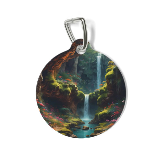 Enchanted Waterfall Pet Tag — Fantasy Forest Dog & Cat ID Charm - 1’’ - Pets