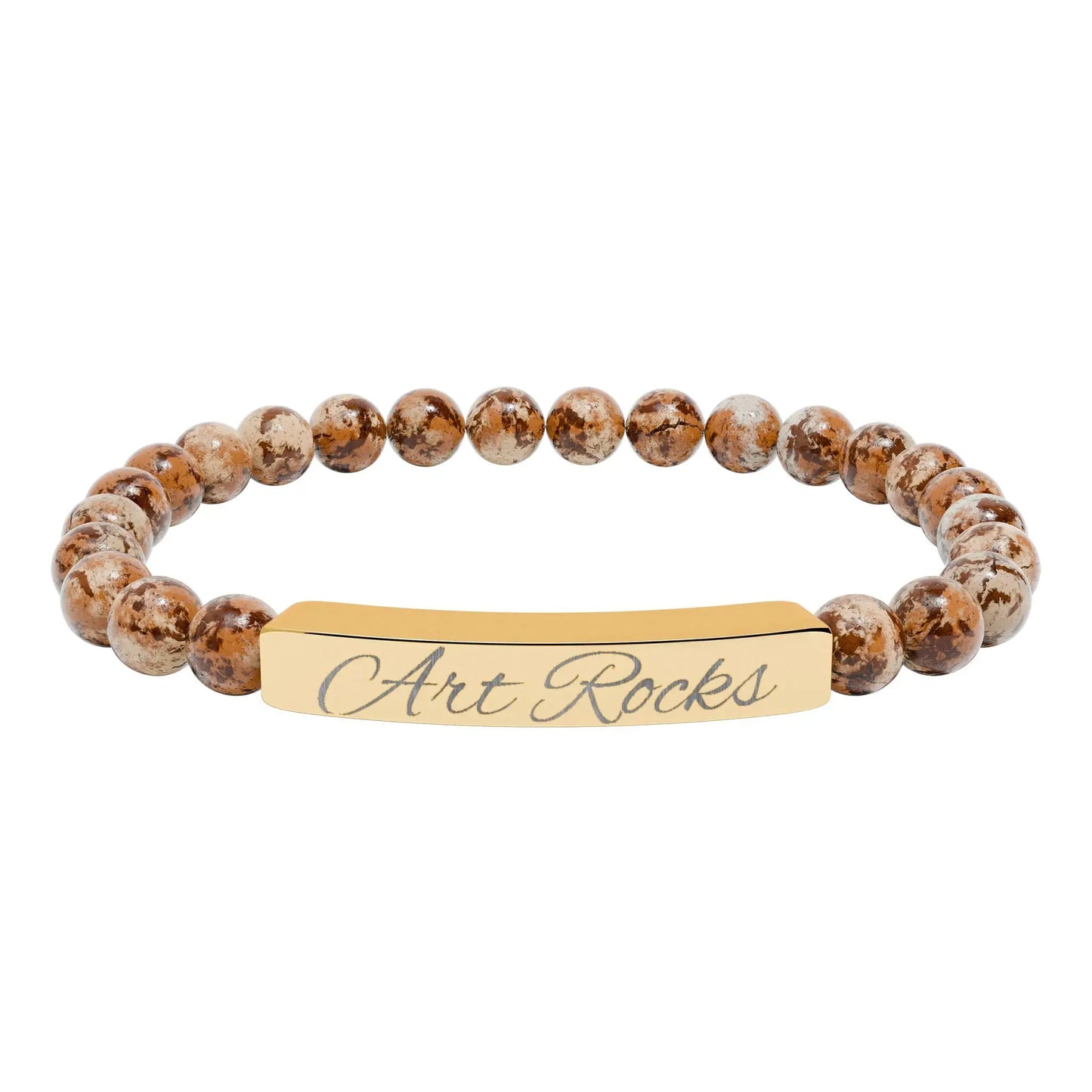 Engraved ’Art Rocks’ Natural Stone Stretch Bracelet - 18K Gold PVD coating / Picture Jasper / One Size - Accessories