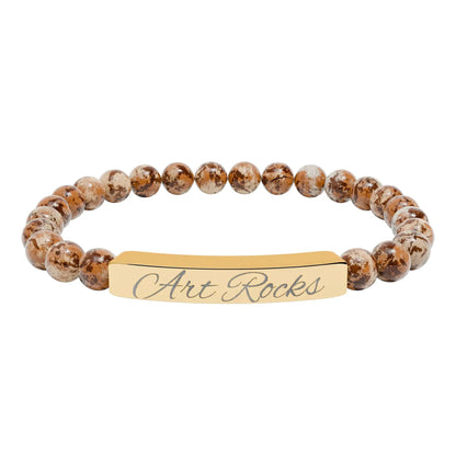 Engraved ’Art Rocks’ Natural Stone Stretch Bracelet - 18K Gold PVD coating / Picture Jasper / One Size - Accessories