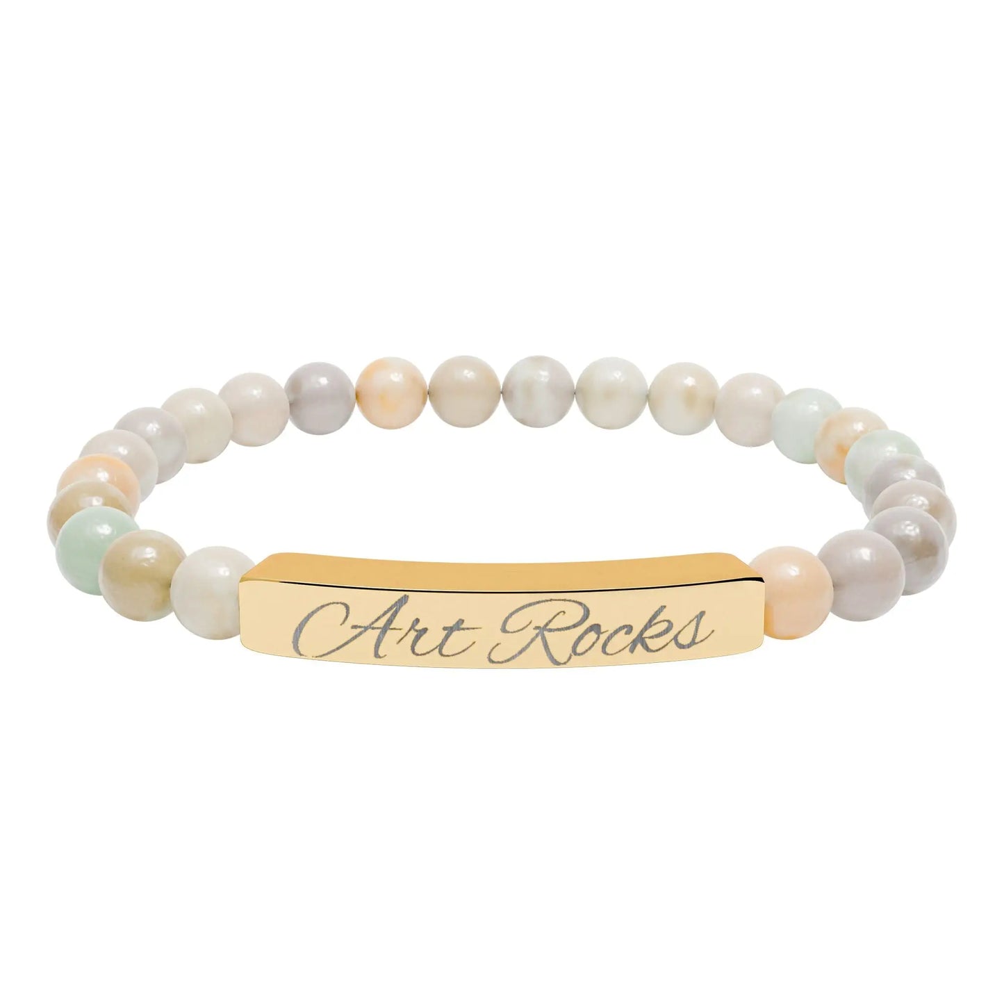 Engraved ’Art Rocks’ Natural Stone Stretch Bracelet - 18K Gold PVD coating / Amazonite / One Size - Accessories