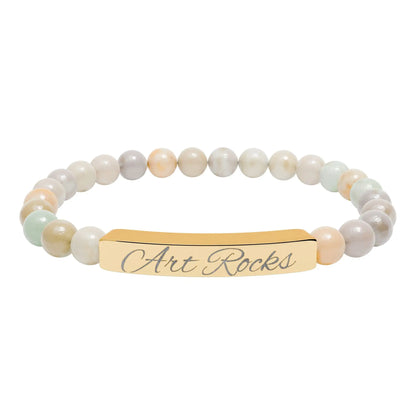 Engraved ’Art Rocks’ Natural Stone Stretch Bracelet - 18K Gold PVD coating / Amazonite / One Size - Accessories