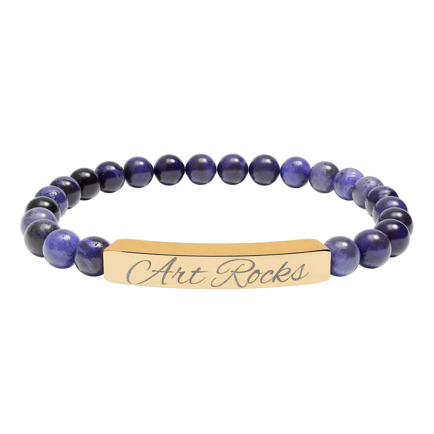Engraved ’Art Rocks’ Natural Stone Stretch Bracelet - 18K Gold PVD coating / Sodalite / One Size - Accessories