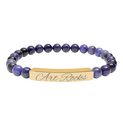 Engraved ’Art Rocks’ Natural Stone Stretch Bracelet - 18K Gold PVD coating / Sodalite / One Size - Accessories