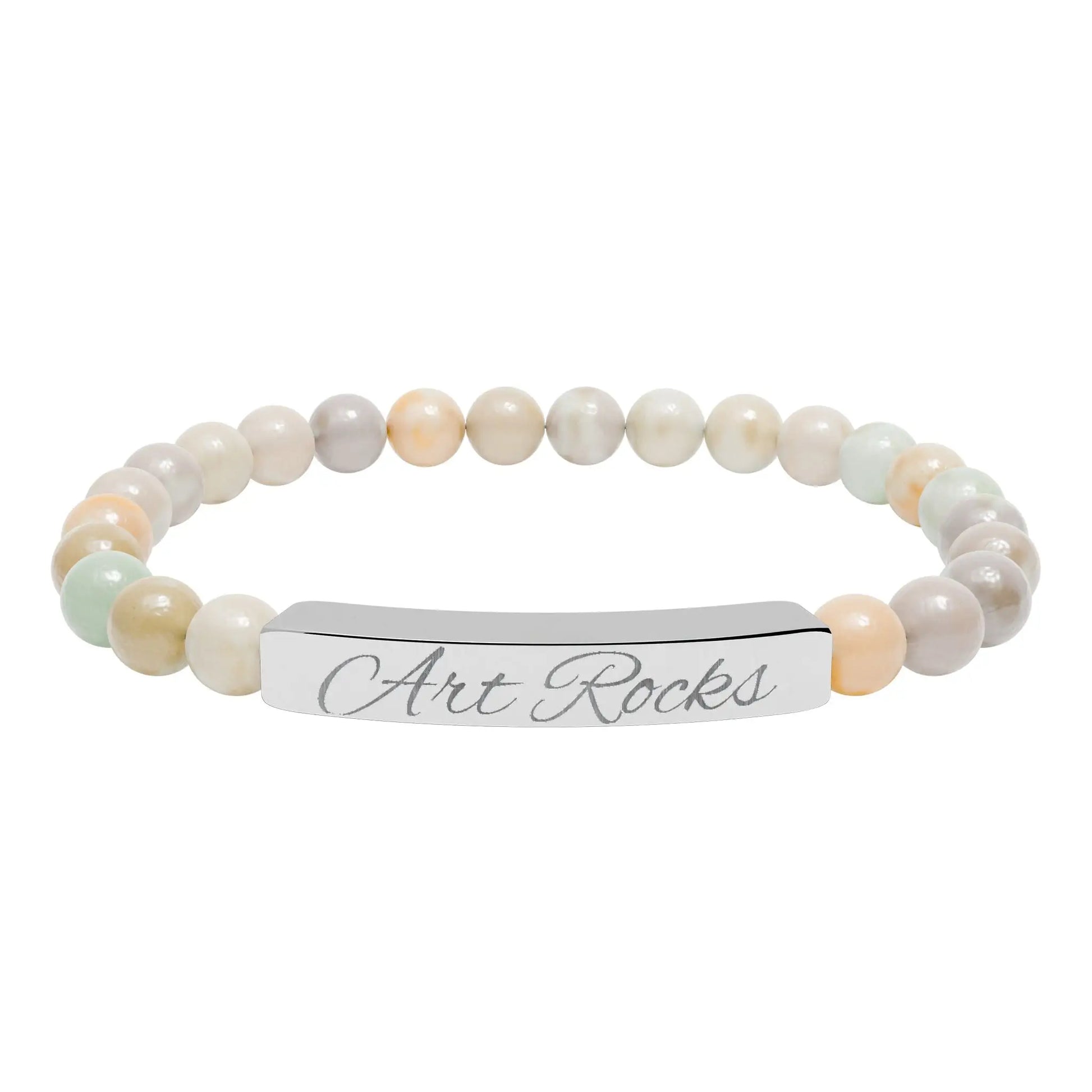 Engraved ’Art Rocks’ Natural Stone Stretch Bracelet - Accessories