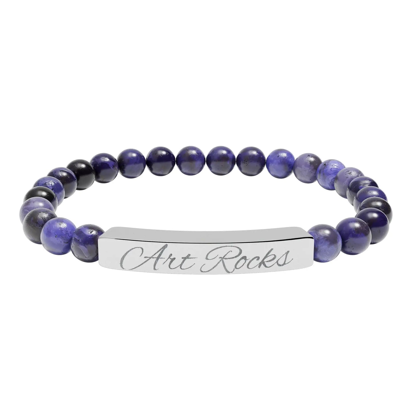 Engraved ’Art Rocks’ Natural Stone Stretch Bracelet - Stainless Steel (No coating) / Sodalite / One Size - Accessories