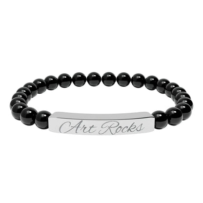Engraved ’Art Rocks’ Natural Stone Stretch Bracelet - Stainless Steel (No coating) / Onyx / One Size - Accessories