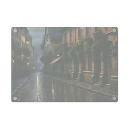 European Street Scene Cutting Board — Vintage Rainy Village Kitchen Decor - Home Decor