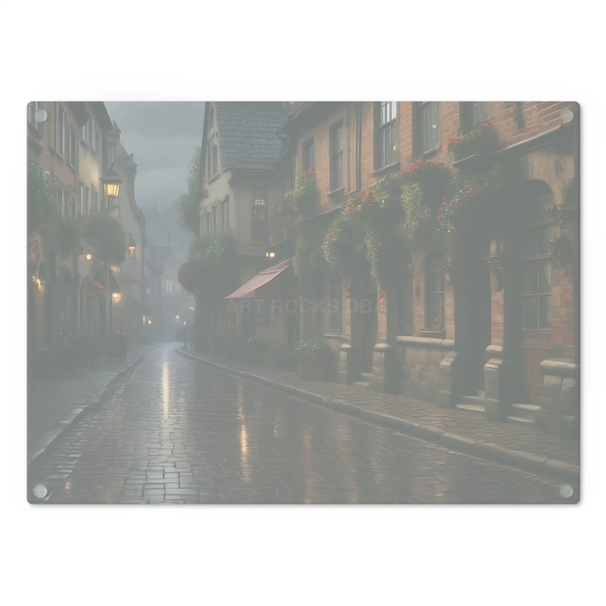 European Street Scene Cutting Board — Vintage Rainy Village Kitchen Decor - Home Decor