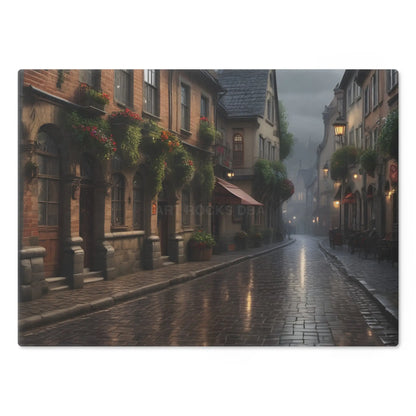 European Street Scene Cutting Board — Vintage Rainy Village Kitchen Decor - Home Decor