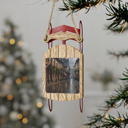 European Streets After Rain Sled Ornament — Scenic Holiday Decor - 2.1’’ × 4.6’’ / 1 pc - Home Decor