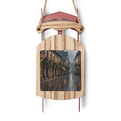 European Streets After Rain Sled Ornament — Scenic Holiday Decor - 2.1’’ × 4.6’’ / 1 pc - Home Decor