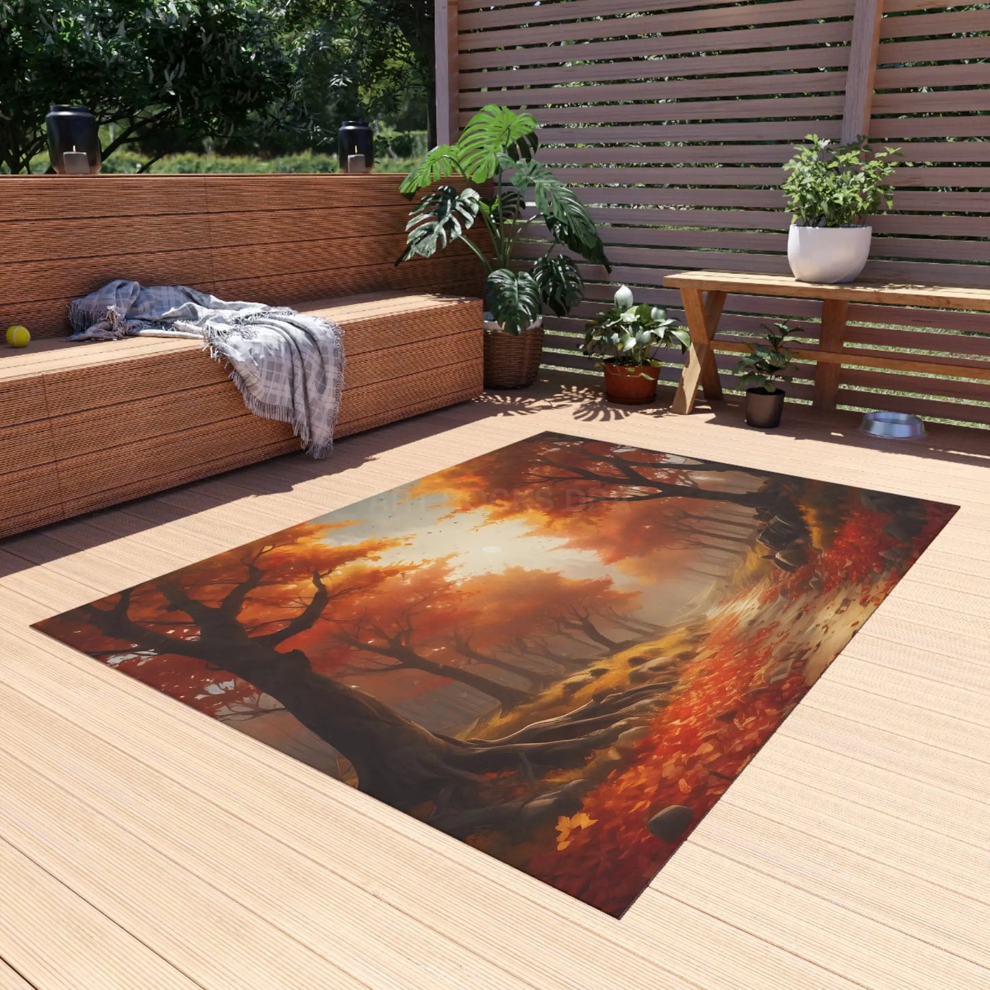 Fall Forest Outdoor Rug | Cozy Patio Decor Autumn Welcome Mat Garden Area Rug Boho Home Accent Seasonal Outdoor Decor