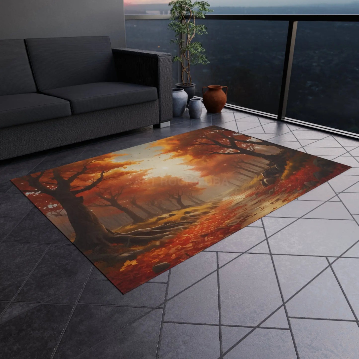 Fall Forest Outdoor Rug | Cozy Patio Decor Autumn Welcome Mat Garden Area Rug Boho Home Accent Seasonal Outdoor Decor